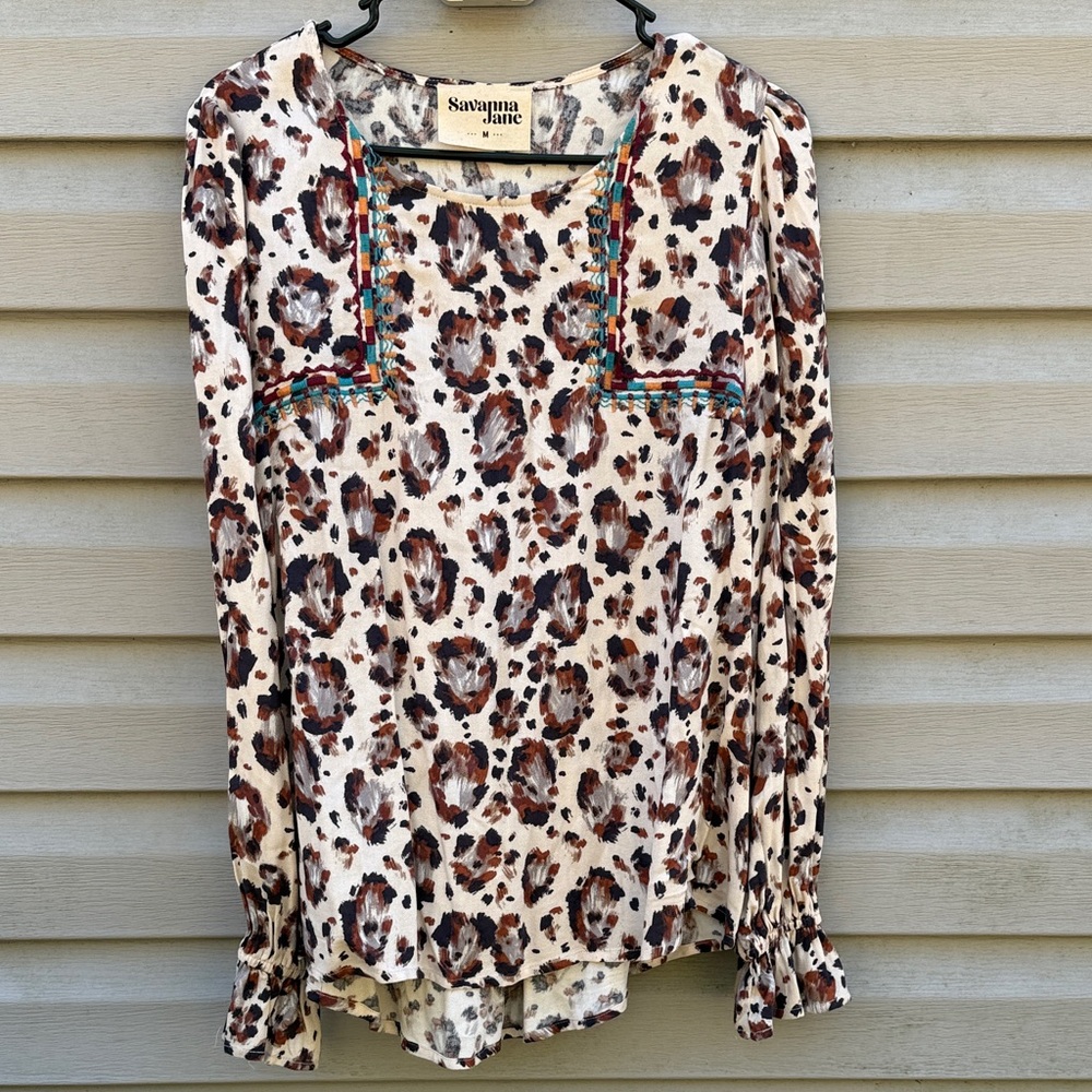 Savanna Jane | Boho Embroidered Colorful Long Sleeve Blouse size Medium